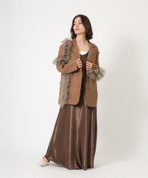 Floran（フローラン）の「ストライプ チュールシャツジャケット（テーラードジャケット・レディース・ブラウン/グレイッシュベージュ/ブラック・FREE）」の9枚目の写真