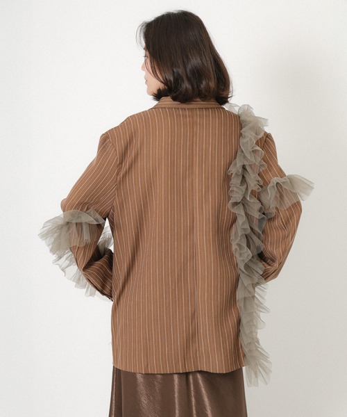 Floran（フローラン）の「ストライプ チュールシャツジャケット（テーラードジャケット・レディース・ブラウン/グレイッシュベージュ/ブラック・FREE）」の13枚目の写真