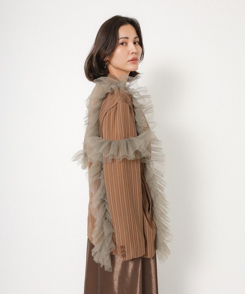 Floran（フローラン）の「ストライプ チュールシャツジャケット（テーラードジャケット・レディース・ブラウン/グレイッシュベージュ/ブラック・FREE）」の12枚目の写真