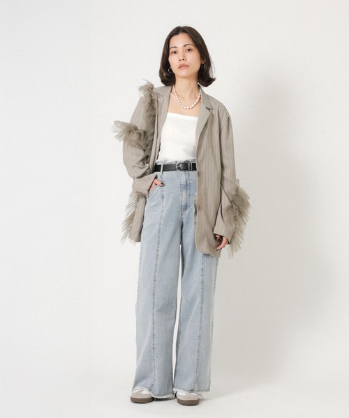 Floran（フローラン）の「ストライプ チュールシャツジャケット（テーラードジャケット・レディース・ブラウン/グレイッシュベージュ/ブラック・FREE）」の14枚目の写真