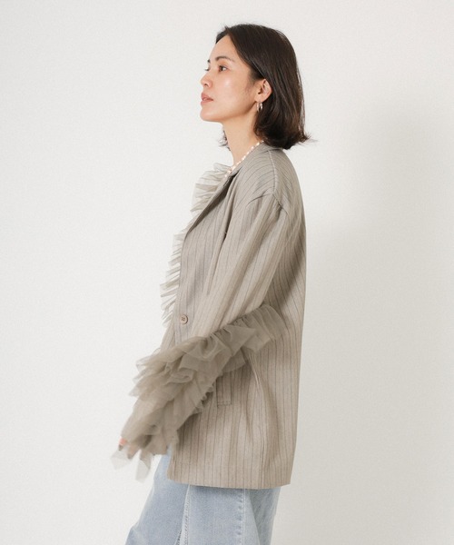 Floran（フローラン）の「ストライプ チュールシャツジャケット（テーラードジャケット・レディース・ブラウン/グレイッシュベージュ/ブラック・FREE）」の16枚目の写真