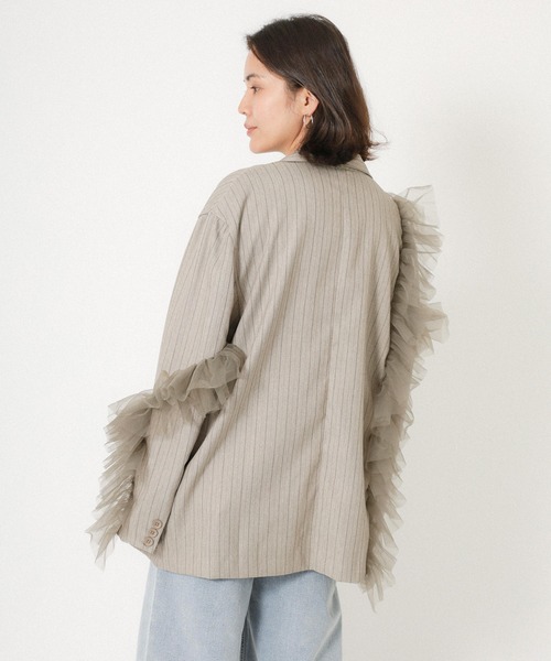 Floran（フローラン）の「ストライプ チュールシャツジャケット（テーラードジャケット・レディース・ブラウン/グレイッシュベージュ/ブラック・FREE）」の18枚目の写真