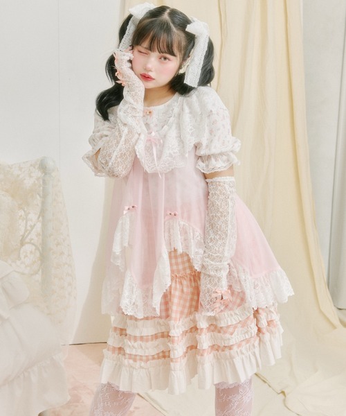 kutir(クティール)の「【クティールとレトロ】リボンレースアームウォーマーSET花柄カットソー(Tシャツ/カットソー・レディース・ブルー/ライトピンク/ライトグリーン・FREE)」の3枚目の写真