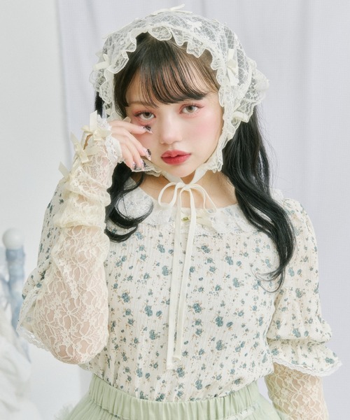 kutir(クティール)の「【クティールとレトロ】リボンレースアームウォーマーSET花柄カットソー(Tシャツ/カットソー・レディース・ブルー/ライトピンク/ライトグリーン・FREE)」の1枚目の写真