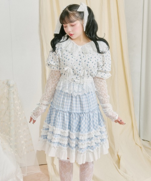 kutir(クティール)の「【クティールとレトロ】リボンレースアームウォーマーSET花柄カットソー(Tシャツ/カットソー・レディース・ブルー/ライトピンク/ライトグリーン・FREE)」の4枚目の写真