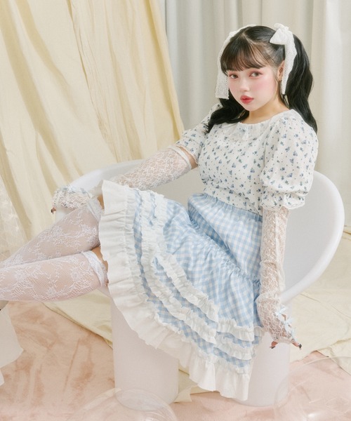 kutir(クティール)の「【クティールとレトロ】リボンレースアームウォーマーSET花柄カットソー(Tシャツ/カットソー・レディース・ブルー/ライトピンク/ライトグリーン・FREE)」の9枚目の写真