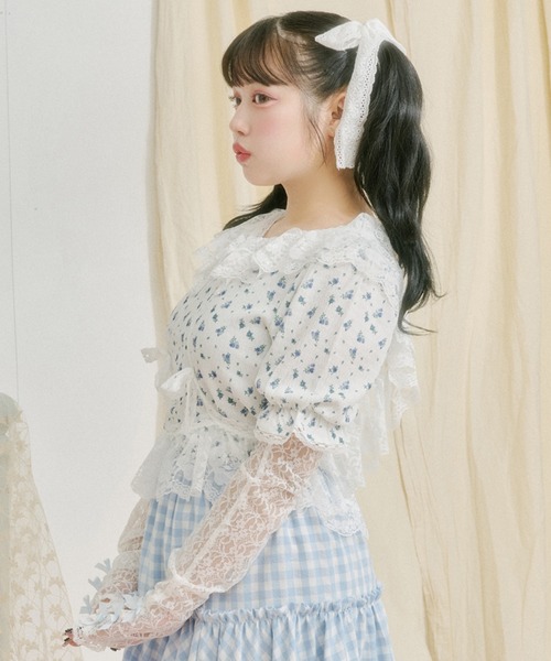 kutir(クティール)の「【クティールとレトロ】リボンレースアームウォーマーSET花柄カットソー(Tシャツ/カットソー・レディース・ブルー/ライトピンク/ライトグリーン・FREE)」の5枚目の写真