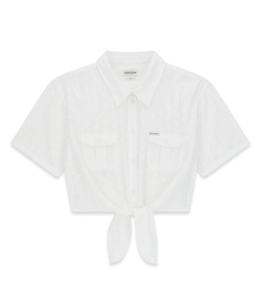 GUESS JEANS(ゲスジーンズ)の「GUESS JEANS Front Tie Top シャツ ブラウス ショート丈(シャツ/ブラウス・レディース・ネイビー/ホワイト・X-SMALL/SMALL/MEDIUM)」の5枚目の写真