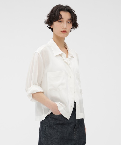 MARGARET HOWELL（マーガレットハウエル）の「CUPRA VOILE PANAMA（シャツ/ブラウス・レディース・アイボリー/ブラック・2/1）」の2枚目の写真