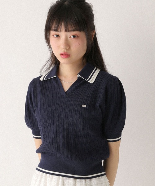 Heather(ヘザー)の「Wカラーポロニット(半袖) 670465(ニット/セーター・レディース・ネイビー/アイボリー/グレー・FREE)」の22枚目の写真