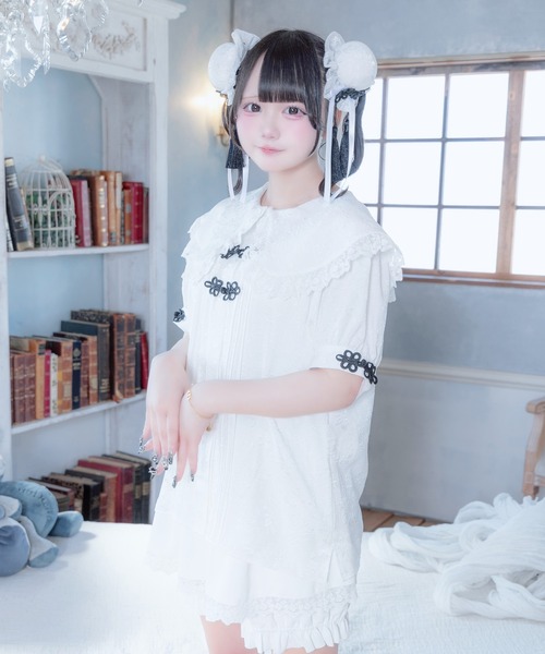 Whinny(ホワイニー)の「Whinny/《セットアップ可能♪》ぱんだおめかしぶらうす(シャツ/ブラウス・レディース・ブラック/ホワイト・FREE)」の13枚目の写真