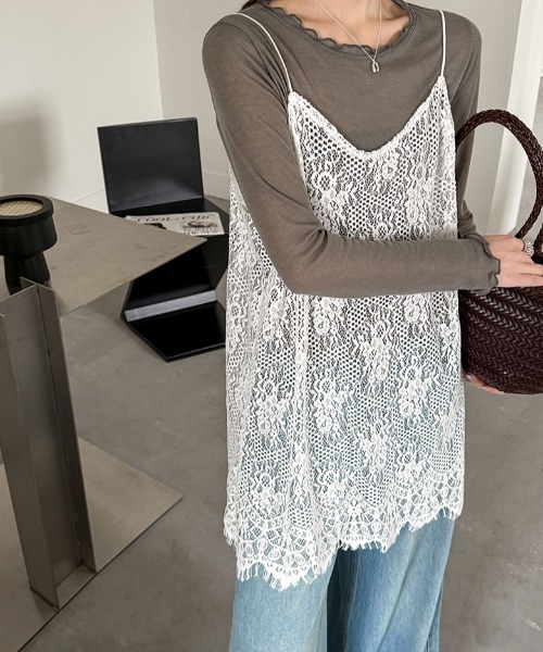 yuue' ( wear )(ユーイ)の「レイヤードにピッタリ◎総レースチュニックキャミワンピース(ワンピース・レディース・ホワイト/ブラック・FREE)」の9枚目の写真