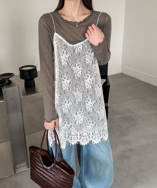 yuue' ( wear )(ユーイ)の「レイヤードにピッタリ◎総レースチュニックキャミワンピース(ワンピース・レディース・ホワイト/ブラック・FREE)」の6枚目の写真