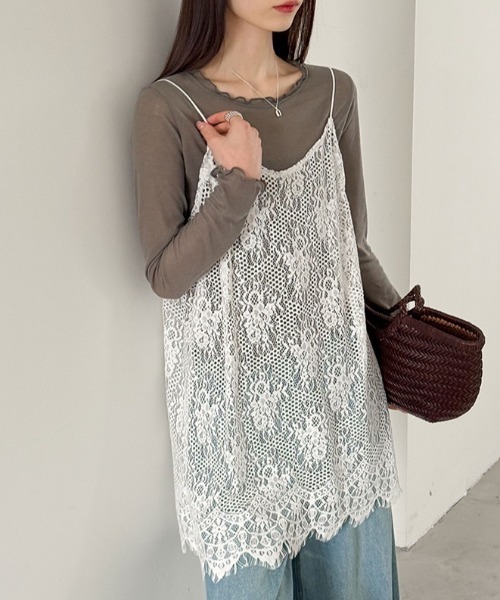 yuue' ( wear )(ユーイ)の「レイヤードにピッタリ◎総レースチュニックキャミワンピース(ワンピース・レディース・ホワイト/ブラック・FREE)」の3枚目の写真