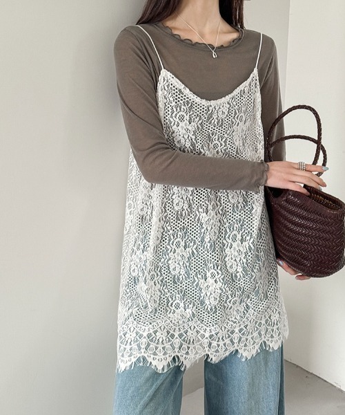 yuue' ( wear )(ユーイ)の「レイヤードにピッタリ◎総レースチュニックキャミワンピース(ワンピース・レディース・ホワイト/ブラック・FREE)」の4枚目の写真