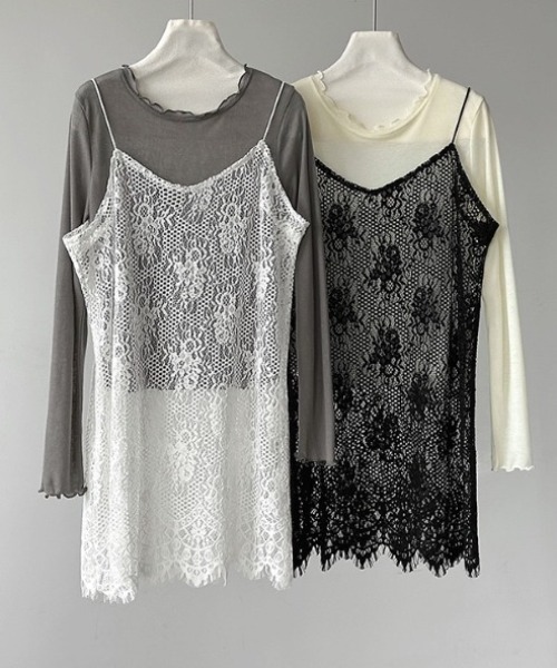 yuue' ( wear )(ユーイ)の「レイヤードにピッタリ◎総レースチュニックキャミワンピース(ワンピース・レディース・ホワイト/ブラック・FREE)」の10枚目の写真