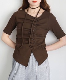 tiptop（ティップトップ）の「チョーカー付き前ギャザーテレコT（Tシャツ/カットソー）」