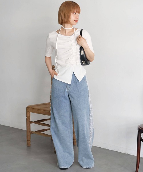 tiptop(ティップトップ)の「チョーカー付き前ギャザーテレコT(Tシャツ/カットソー・レディース・ブラック/オフホワイト/ライトグレー/ブラウン/レッド・FREE)」の9枚目の写真