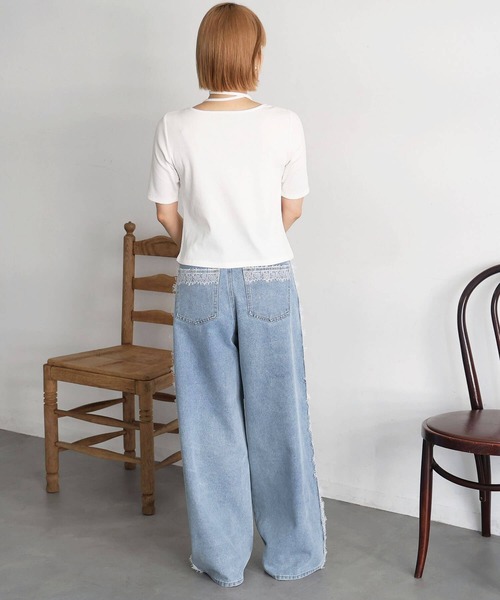 tiptop(ティップトップ)の「チョーカー付き前ギャザーテレコT(Tシャツ/カットソー・レディース・ブラック/オフホワイト/ライトグレー/ブラウン/レッド・FREE)」の12枚目の写真