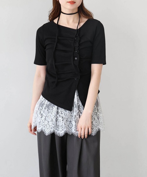 tiptop(ティップトップ)の「チョーカー付き前ギャザーテレコT(Tシャツ/カットソー・レディース・ブラック/オフホワイト/ライトグレー/ブラウン/レッド・FREE)」の18枚目の写真