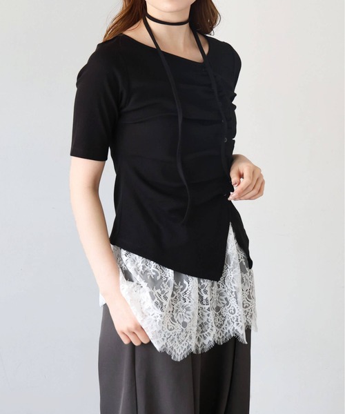 tiptop(ティップトップ)の「チョーカー付き前ギャザーテレコT(Tシャツ/カットソー・レディース・ブラック/オフホワイト/ライトグレー/ブラウン/レッド・FREE)」の19枚目の写真
