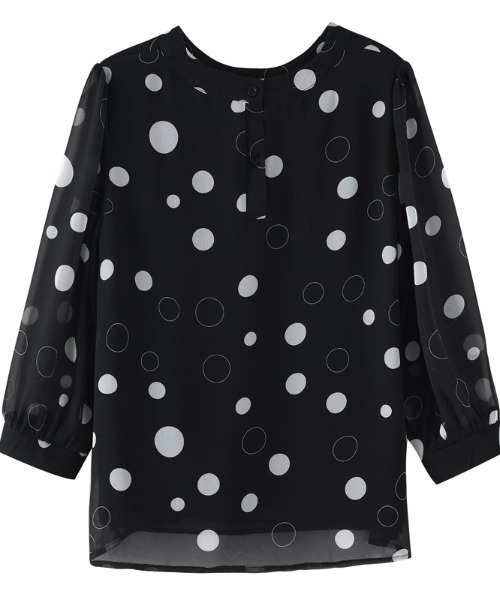 AMAJI（アマジ）の「ラウンドネックドット柄シフォンブラウス 七分袖シアースリーブトップス（シャツ/ブラウス・レディース・ブラック・X-LARGE/LARGE/MEDIUM）」の5枚目の写真