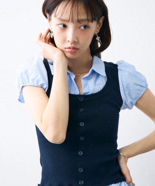 krahe(クレーエ)の「チェックシャツビスチェレイヤードトップス(シャツ/ブラウス・レディース・グレー/ホワイト/ブラック・FREE)」の22枚目の写真