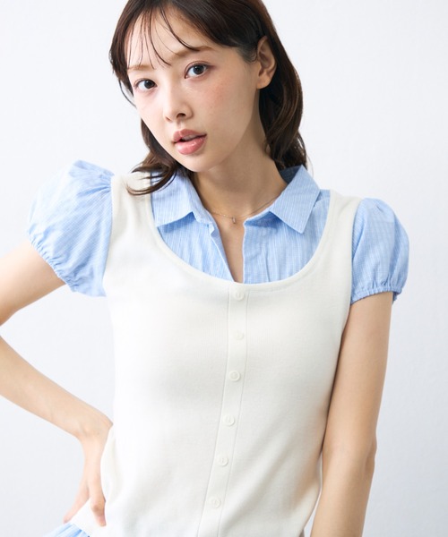 krahe(クレーエ)の「チェックシャツビスチェレイヤードトップス(シャツ/ブラウス・レディース・グレー/ホワイト/ブラック・FREE)」の4枚目の写真