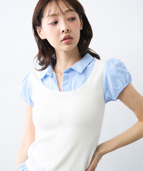 krahe(クレーエ)の「チェックシャツビスチェレイヤードトップス(シャツ/ブラウス・レディース・グレー/ホワイト/ブラック・FREE)」の5枚目の写真