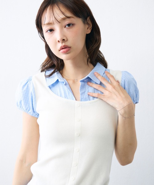 krahe(クレーエ)の「チェックシャツビスチェレイヤードトップス(シャツ/ブラウス・レディース・グレー/ホワイト/ブラック・FREE)」の6枚目の写真