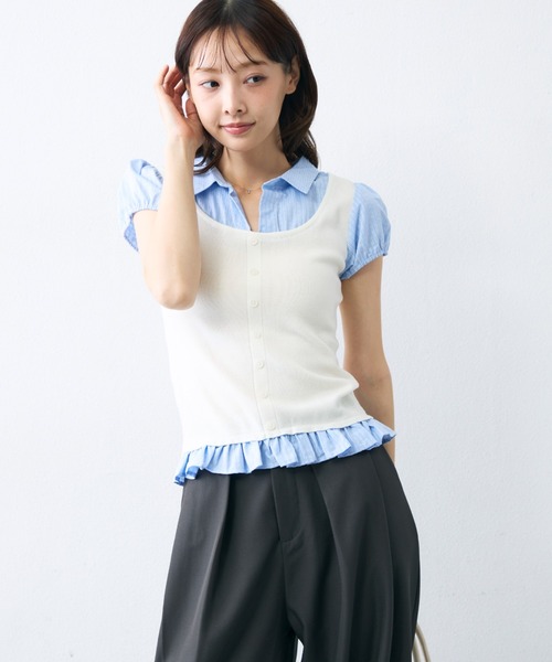 krahe(クレーエ)の「チェックシャツビスチェレイヤードトップス(シャツ/ブラウス・レディース・グレー/ホワイト/ブラック・FREE)」の7枚目の写真
