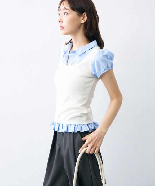 krahe(クレーエ)の「チェックシャツビスチェレイヤードトップス(シャツ/ブラウス・レディース・グレー/ホワイト/ブラック・FREE)」の11枚目の写真
