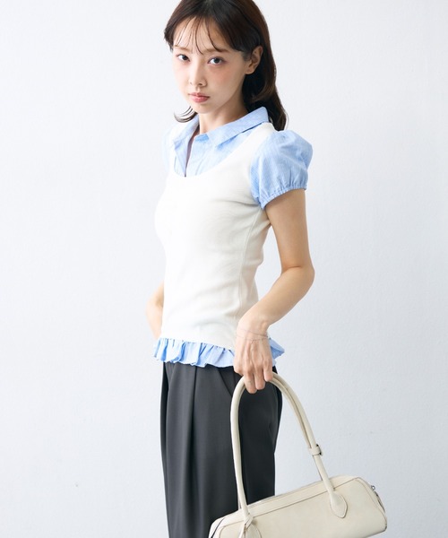 krahe(クレーエ)の「チェックシャツビスチェレイヤードトップス(シャツ/ブラウス・レディース・グレー/ホワイト/ブラック・FREE)」の12枚目の写真
