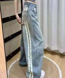 サイドラインルーズワイドデニムパンツ