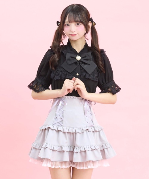 Secret Honey（シークレットハニー）の「スクエアヨークレースフリルブラウス（シャツ/ブラウス・レディース・ブラック/オフホワイト・MEDIUM）」の6枚目の写真