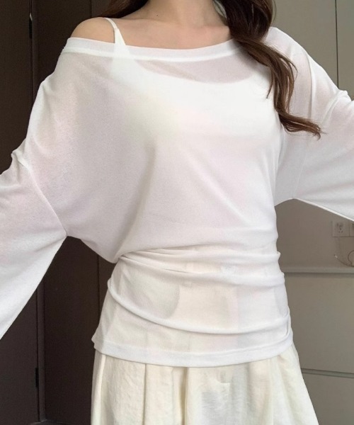 Ritzy(リッツィー)の「ウエストリボンオフショルダーニットトップス(Tシャツ/カットソー・レディース・ミント/ブルー/ピンク/ホワイト・L/M)」の9枚目の写真