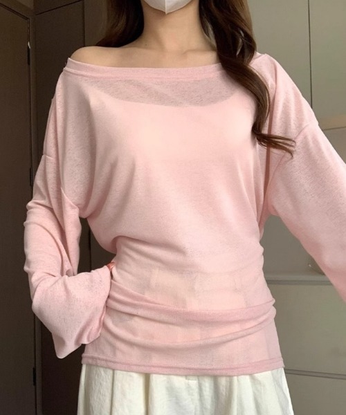 Ritzy(リッツィー)の「ウエストリボンオフショルダーニットトップス(Tシャツ/カットソー・レディース・ミント/ブルー/ピンク/ホワイト・L/M)」の13枚目の写真