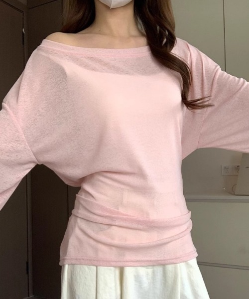 Ritzy(リッツィー)の「ウエストリボンオフショルダーニットトップス(Tシャツ/カットソー・レディース・ミント/ブルー/ピンク/ホワイト・L/M)」の14枚目の写真