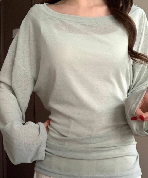 Ritzy(リッツィー)の「ウエストリボンオフショルダーニットトップス(Tシャツ/カットソー・レディース・ミント/ブルー/ピンク/ホワイト・L/M)」の16枚目の写真