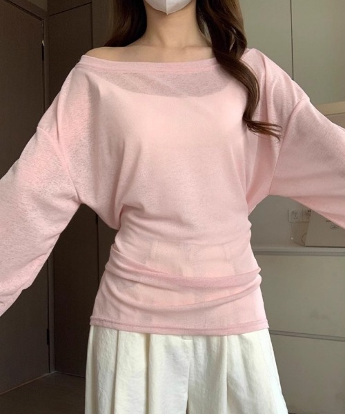 Ritzy(リッツィー)の「ウエストリボンオフショルダーニットトップス(Tシャツ/カットソー・レディース・ミント/ブルー/ピンク/ホワイト・L/M)」の17枚目の写真