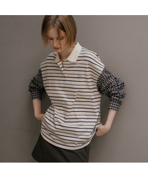 Stripe check mix t-shirt [TISP06LT09]_Cream