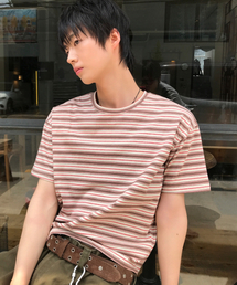 エッセンシャルストライプクロップTシャツ[ブラウン]