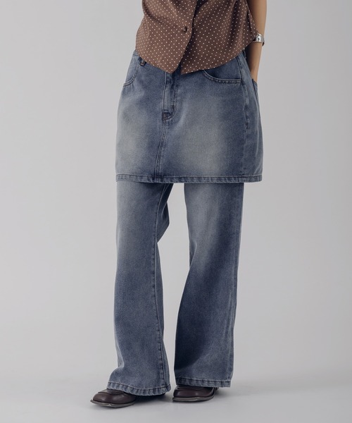 MUHET（ミュエータ）の「【set item】denim skirt & pants / デニムスカート＆パンツセット（デニムパンツ・レディース・ブラウン/ライトインディゴブルー/インディゴブルー・SMALL/LARGE/MEDIUM）」の3枚目の写真