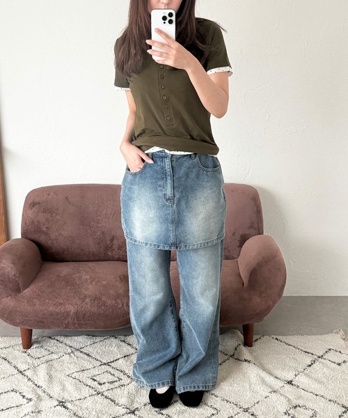 MUHET（ミュエータ）の「【set item】denim skirt & pants / デニムスカート＆パンツセット（デニムパンツ・レディース・ブラウン/ライトインディゴブルー/インディゴブルー・SMALL/LARGE/MEDIUM）」の14枚目の写真