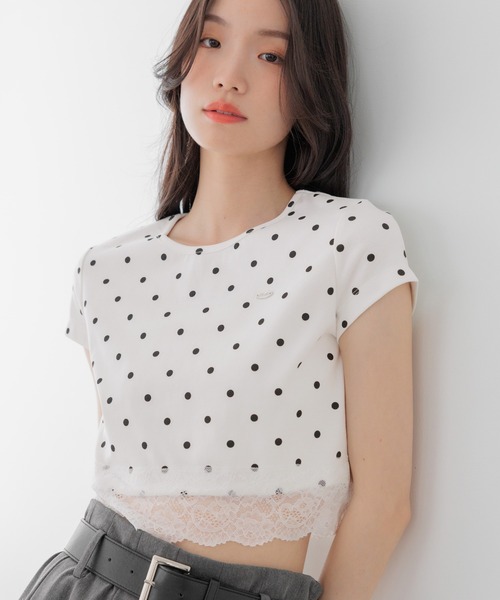 Heather(ヘザー)の「アソートレーストリムTEE 999601(Tシャツ/カットソー・レディース・ブラック系その他/ブルー系その他/ホワイト系その他/ホワイト系その他2/オフホワイト/ピンク・FREE)」の3枚目の写真