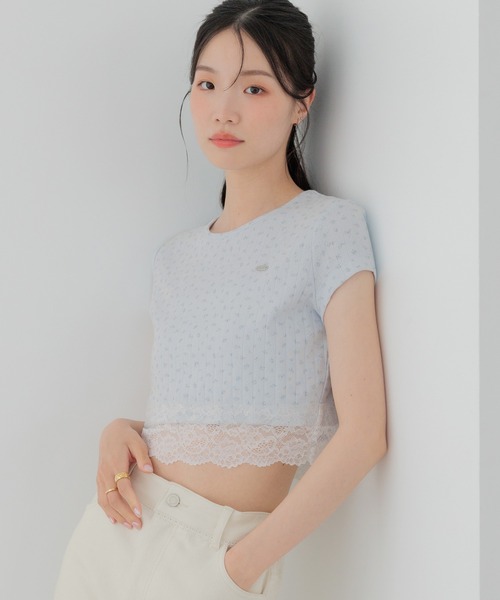 Heather(ヘザー)の「アソートレーストリムTEE 999601(Tシャツ/カットソー・レディース・ブラック系その他/ブルー系その他/ホワイト系その他/ホワイト系その他2/オフホワイト/ピンク・FREE)」の5枚目の写真