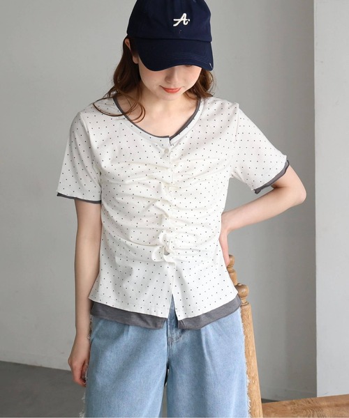 tiptop（ティップトップ）の「配色前ギャザーT（Tシャツ/カットソー・レディース・ホワイト系その他/ブラック/グレー系その他/ブラウン・FREE）」の21枚目の写真
