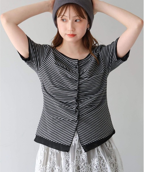 tiptop（ティップトップ）の「配色前ギャザーT（Tシャツ/カットソー・レディース・ホワイト系その他/ブラック/グレー系その他/ブラウン・FREE）」の6枚目の写真