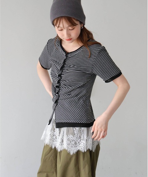 tiptop（ティップトップ）の「配色前ギャザーT（Tシャツ/カットソー・レディース・ホワイト系その他/ブラック/グレー系その他/ブラウン・FREE）」の9枚目の写真