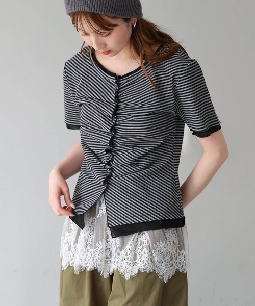 tiptop（ティップトップ）の「配色前ギャザーT（Tシャツ/カットソー・レディース・ホワイト系その他/ブラック/グレー系その他/ブラウン・FREE）」の7枚目の写真